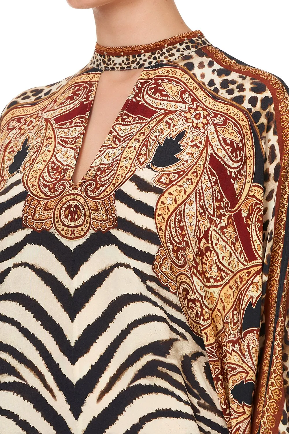 KAFTAN WITH HIGH COLLAR STAND WILD FIRE