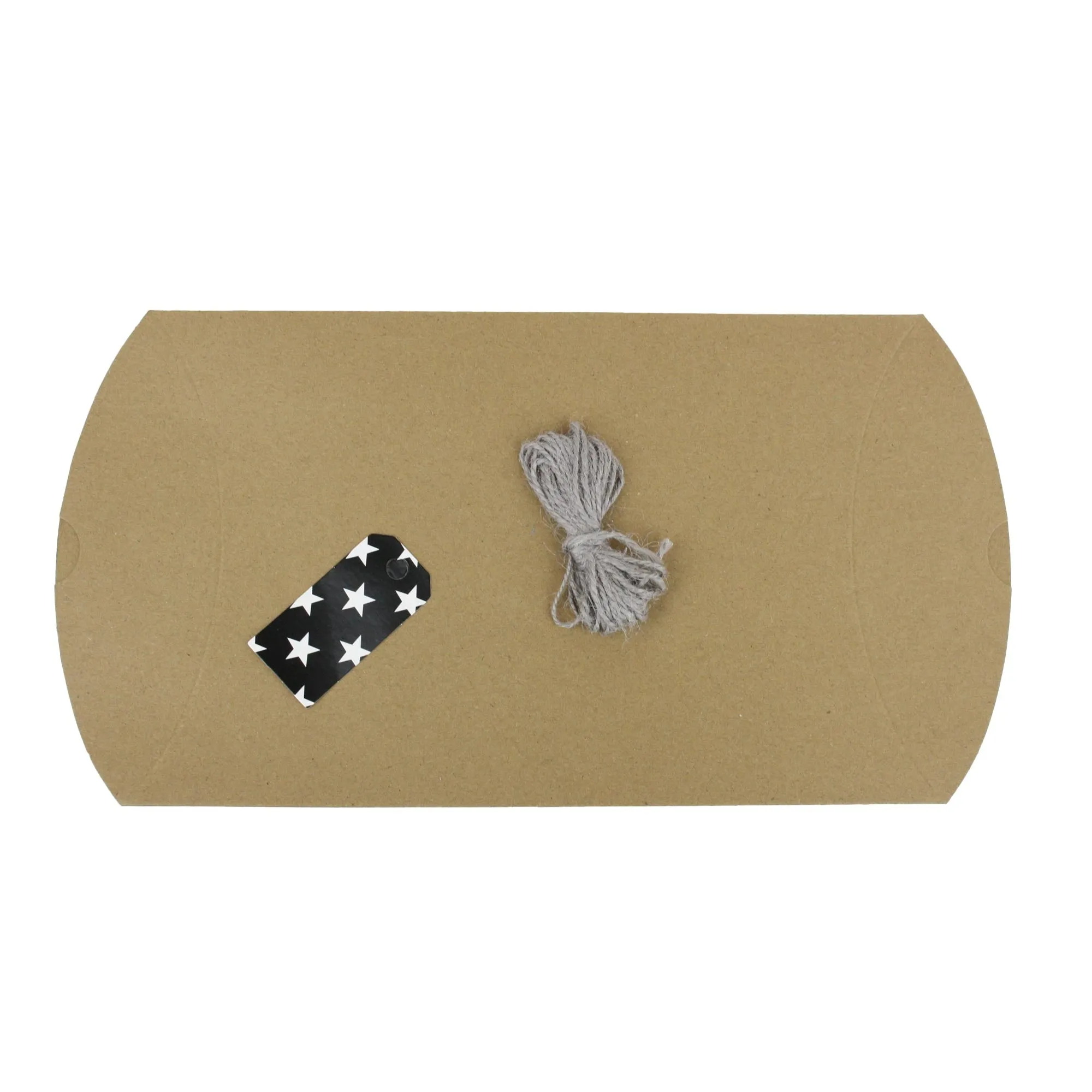 Kraft Pillow Boxes With String and Tag Pack of 12 (Sizes Available)