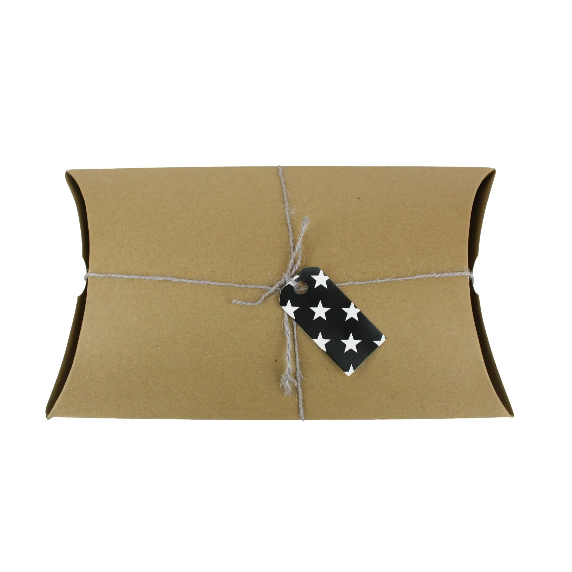 Kraft Pillow Boxes With String and Tag Pack of 12 (Sizes Available)