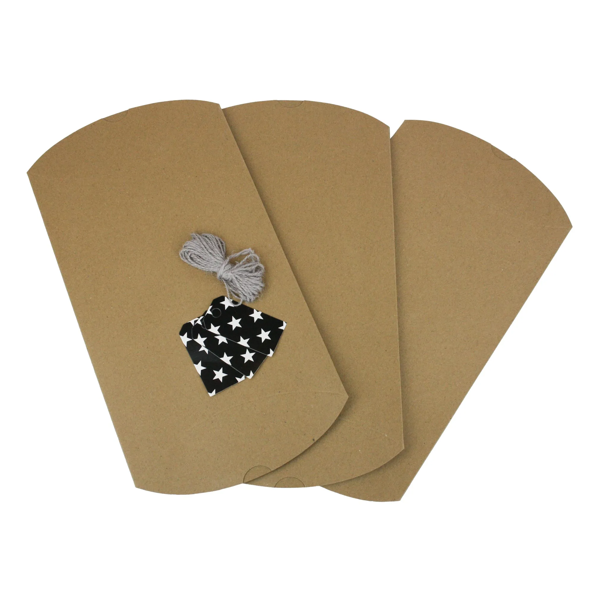 Kraft Pillow Boxes With String and Tag Pack of 12 (Sizes Available)