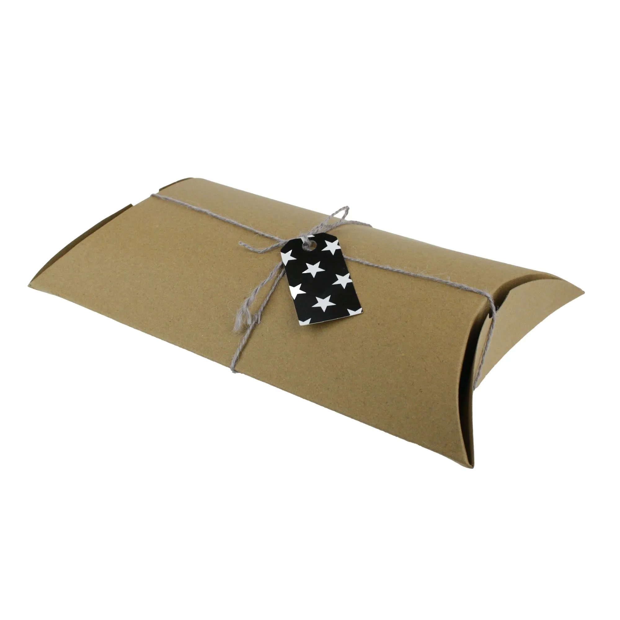 Kraft Pillow Boxes With String and Tag Pack of 12 (Sizes Available)