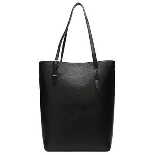 Laconic Solid Colour and PU Leather Design Tote Bag For Women - Black