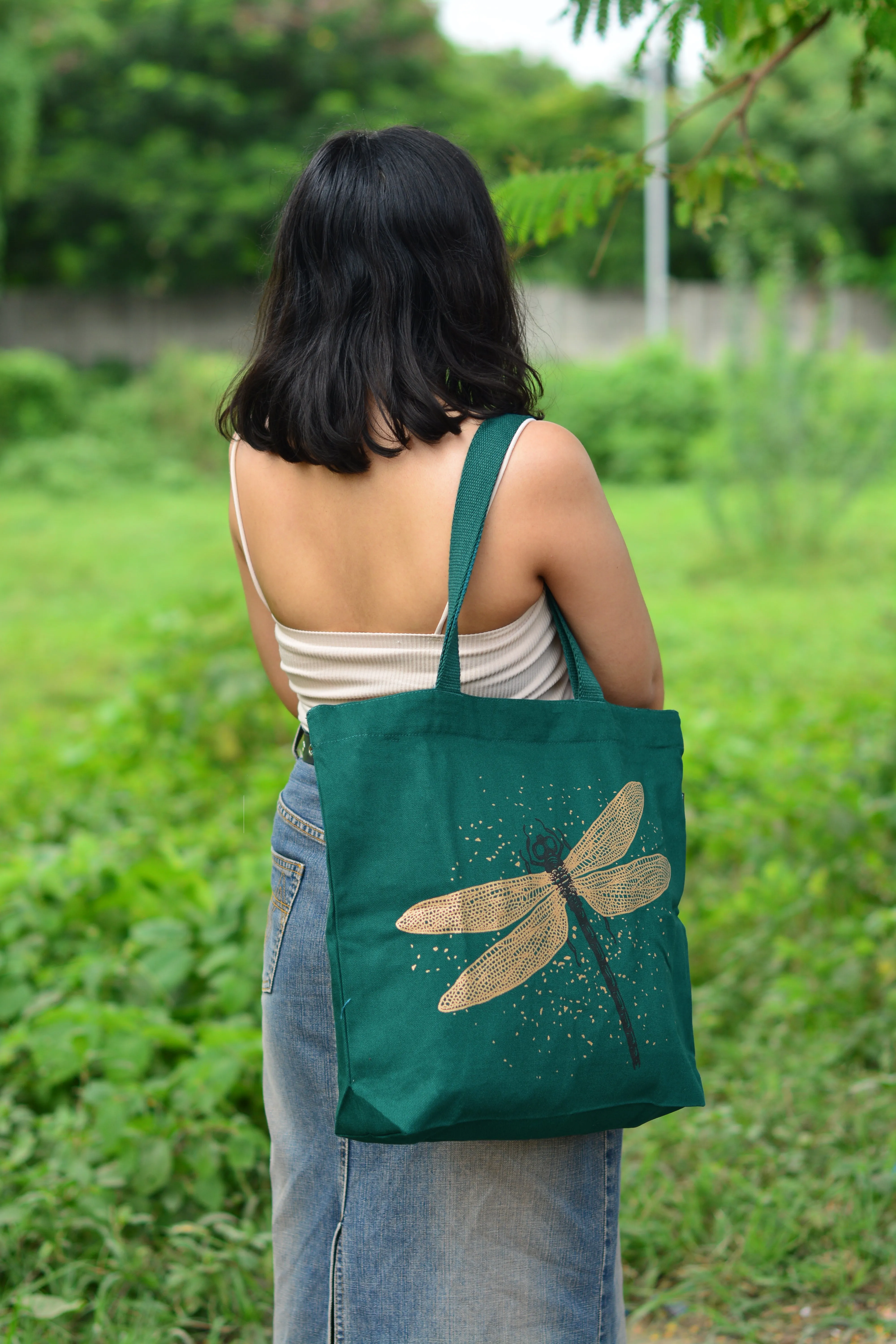 Large Zipper Tote Bag - Spectacular DragonFly and Fascinating Jellyfish