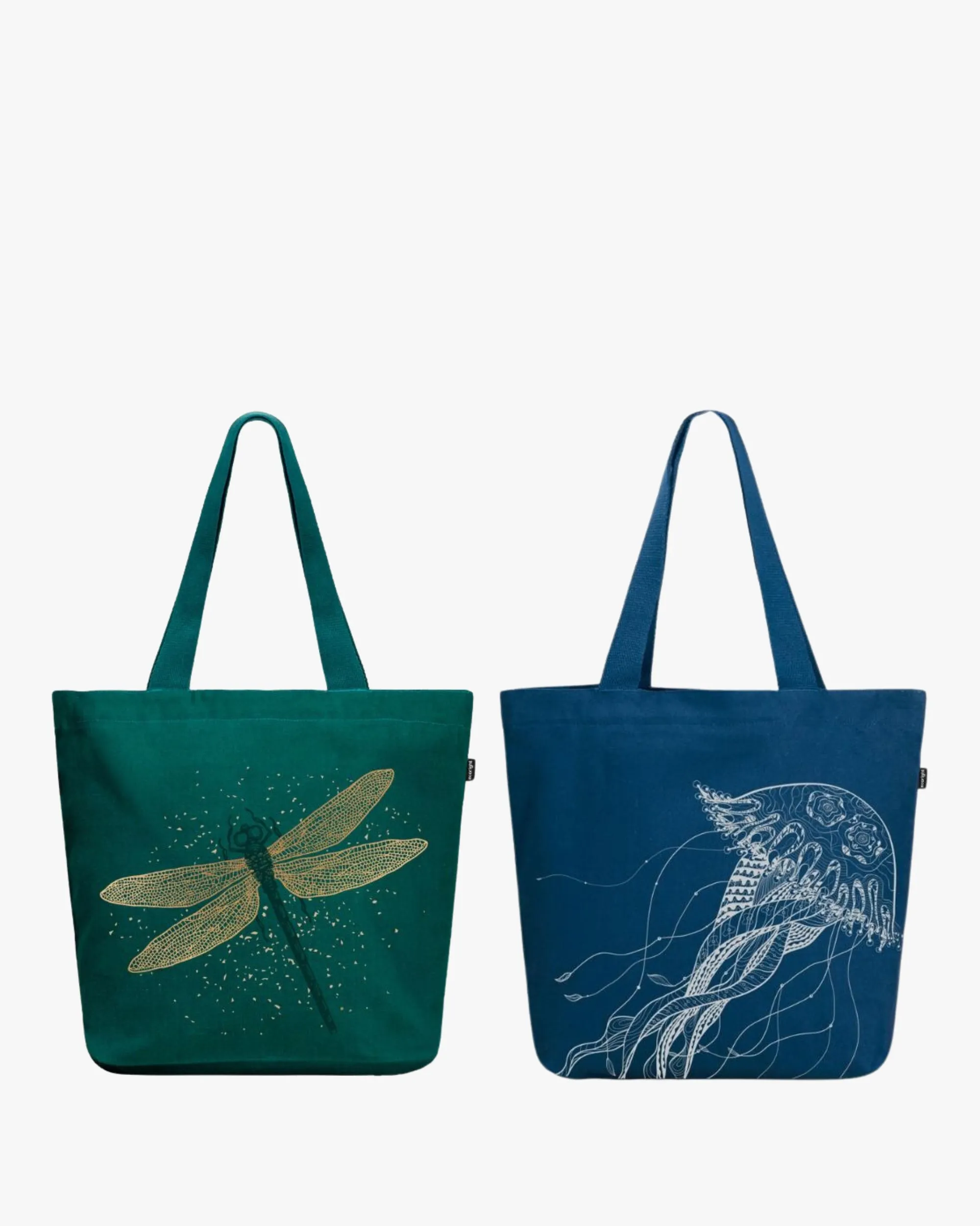 Large Zipper Tote Bag - Spectacular DragonFly and Fascinating Jellyfish