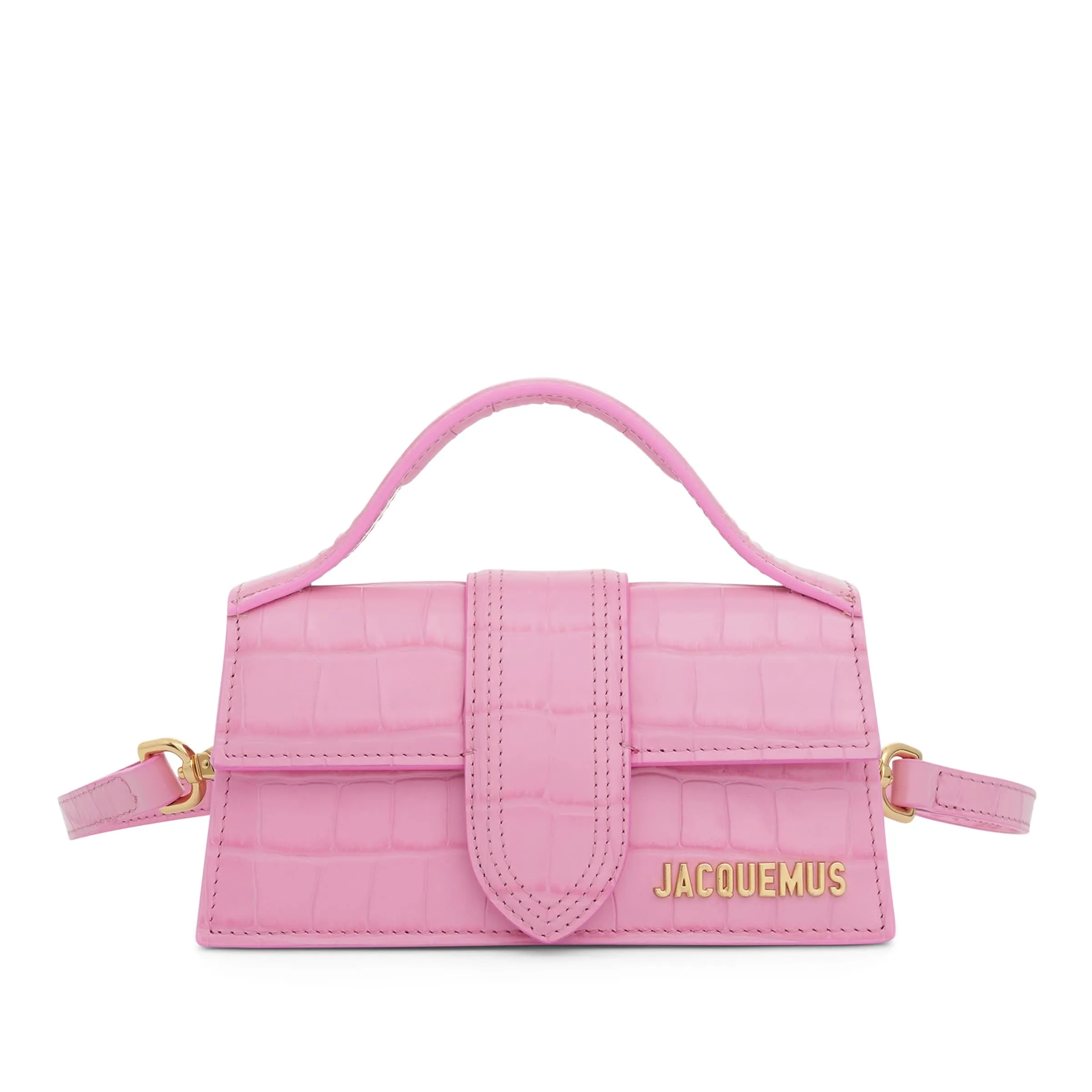 Le Bambino Mini Croc Embossed Leather Bag in Pink