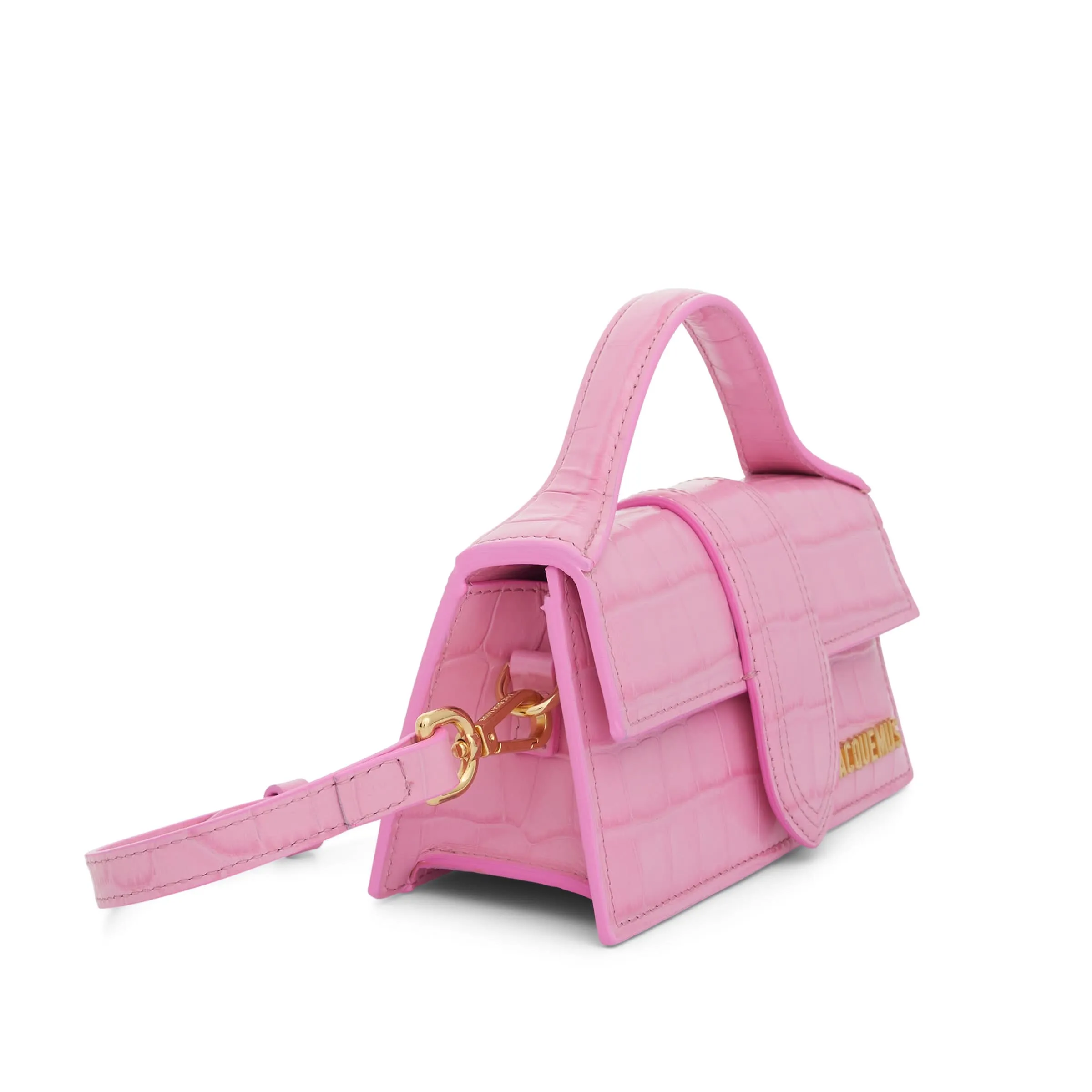 Le Bambino Mini Croc Embossed Leather Bag in Pink