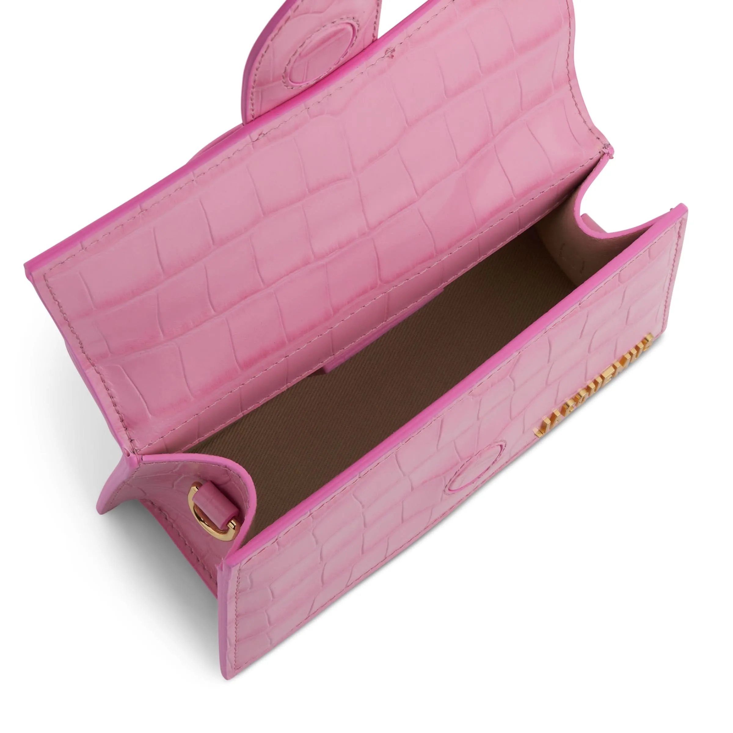 Le Bambino Mini Croc Embossed Leather Bag in Pink