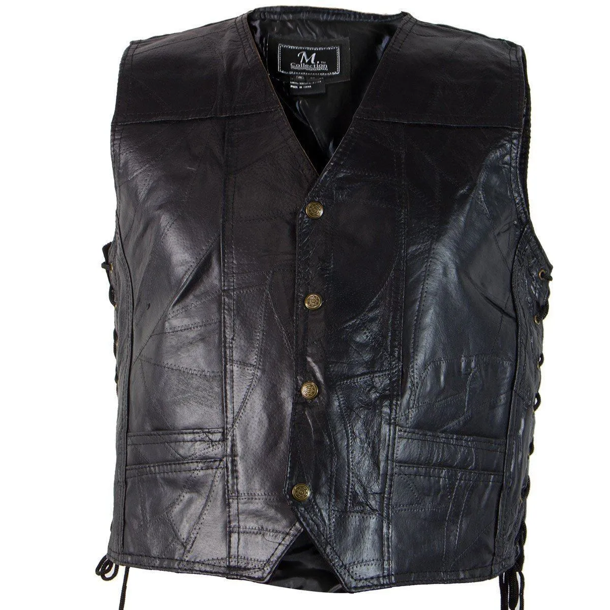 M Collection 287309 'Live To Ride' Men's Black Leather Vest