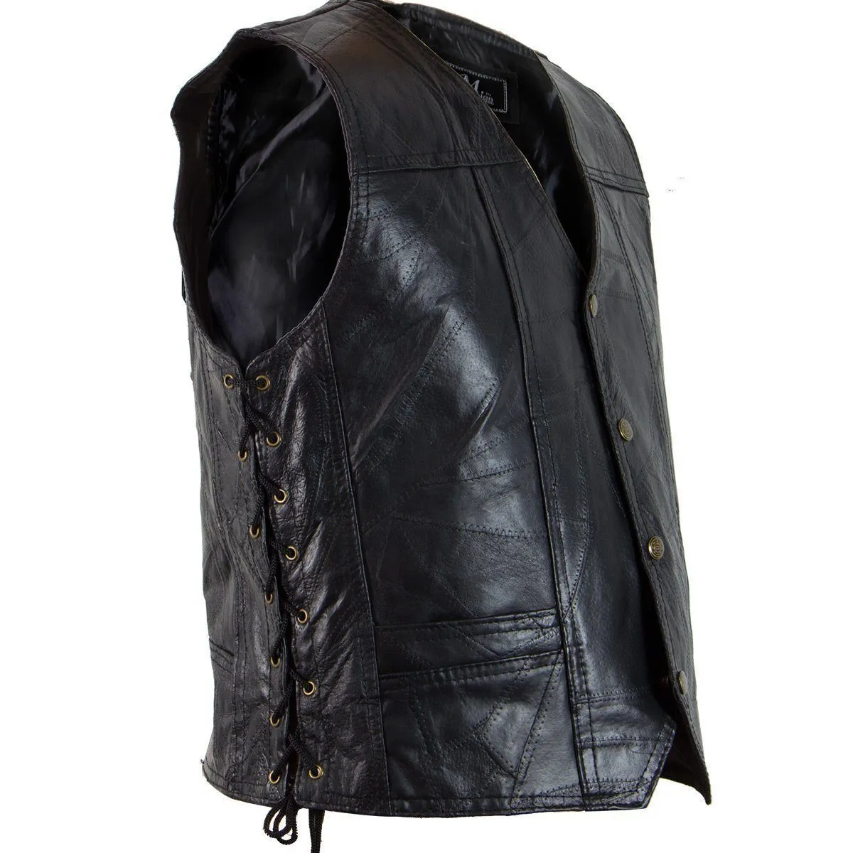 M Collection 287309 'Live To Ride' Men's Black Leather Vest