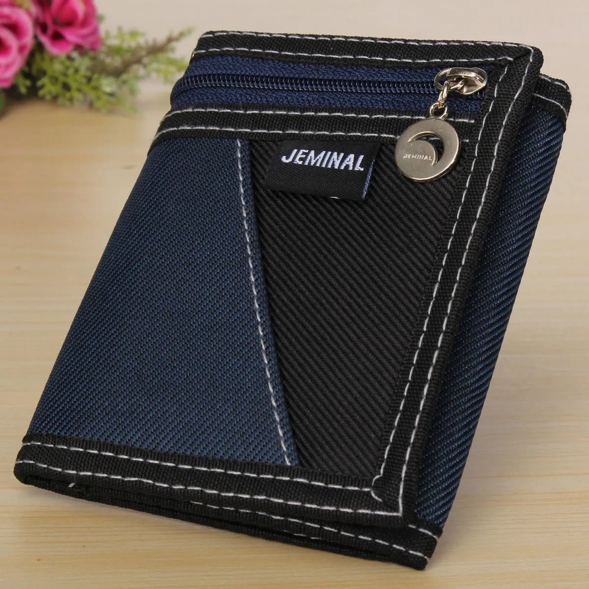 Men Wallets Casual Canvas Wallet Vertical Patchwork Design Male Purse Waist