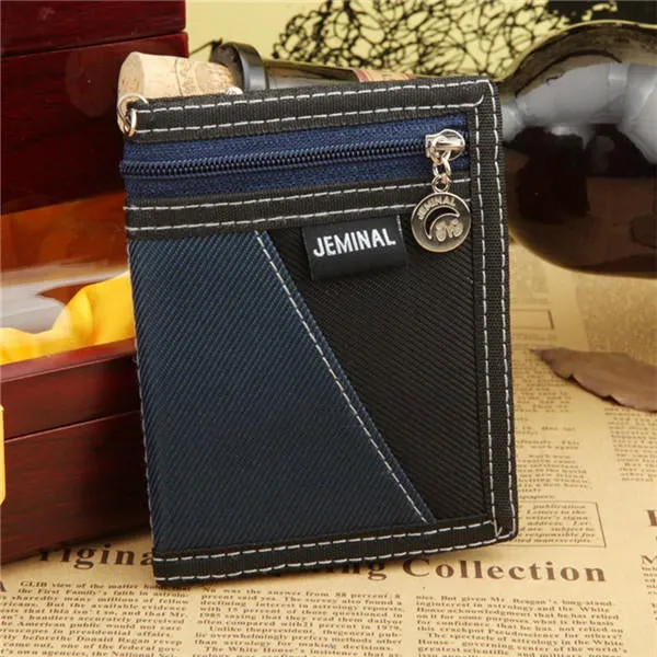 Men Wallets Casual Canvas Wallet Vertical Patchwork Design Male Purse Waist