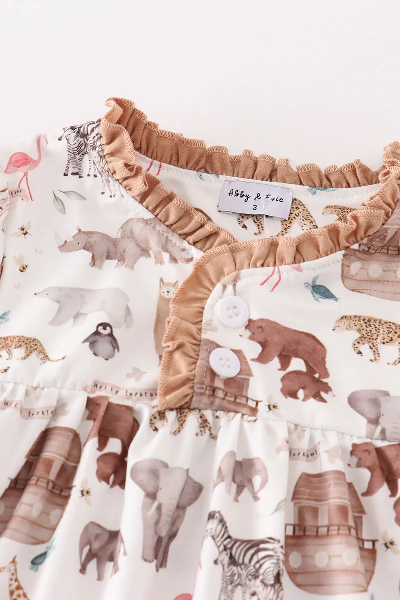 Noah's Ark animal print girl pajama gown