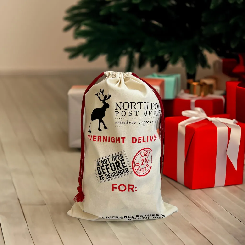 North Pole Printed 24" Cotton Laundry Bags / Santa Sacks