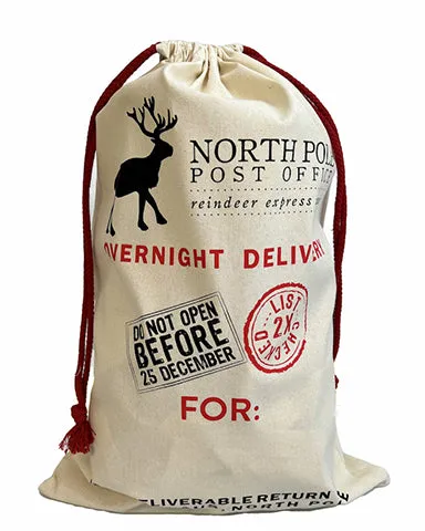 North Pole Printed 24" Cotton Laundry Bags / Santa Sacks