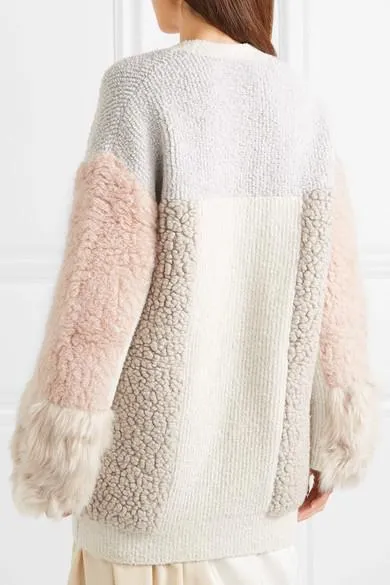 Oversized Patchwork Cotton-Blend and Faux Fur Cardigan