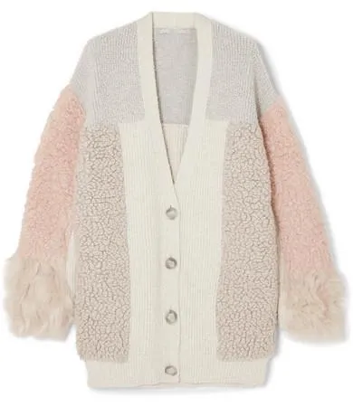 Oversized Patchwork Cotton-Blend and Faux Fur Cardigan