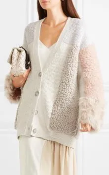 Oversized Patchwork Cotton-Blend and Faux Fur Cardigan