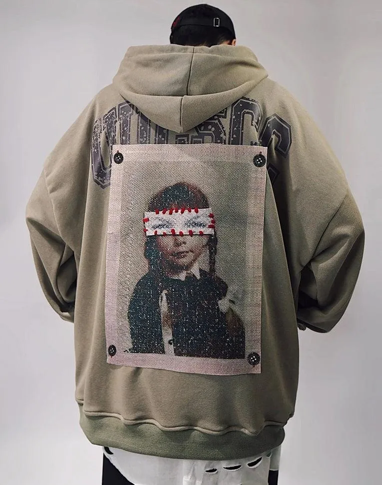 Patchwork Portrait Oversized Hoodie