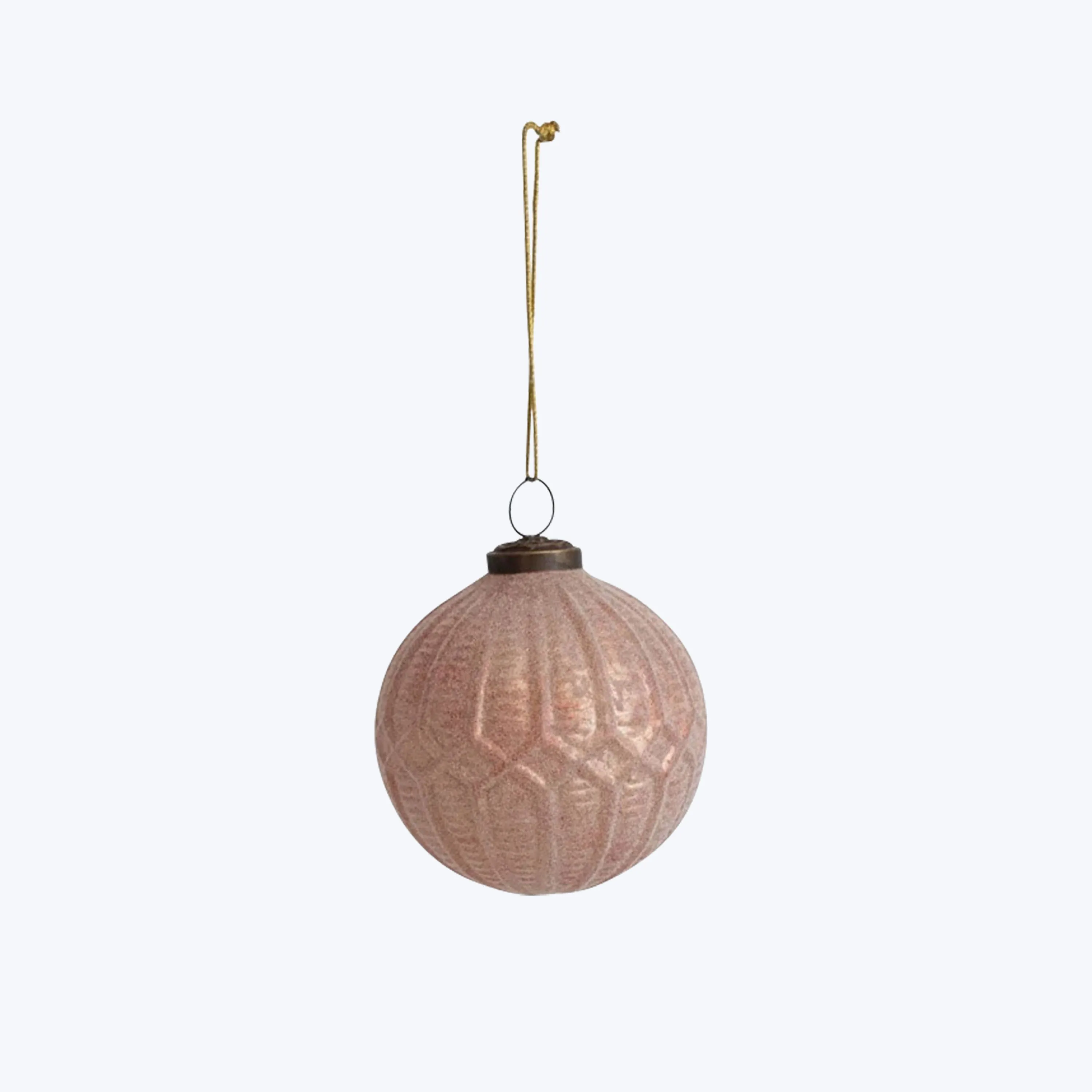 Peach Round Embossed Flocked Glass Ball Ornament