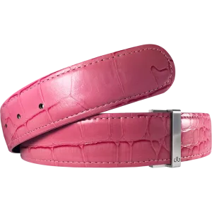 Pink Crocodile Texture Leather Belt