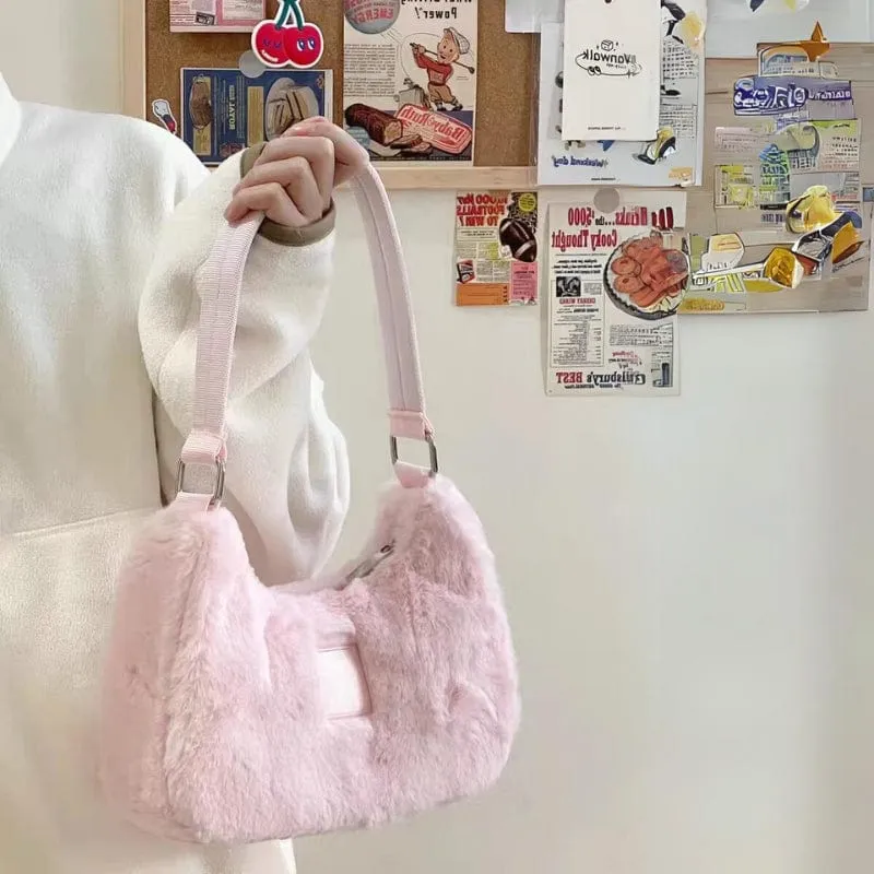 Pink Plush Shoulder Tote Bag