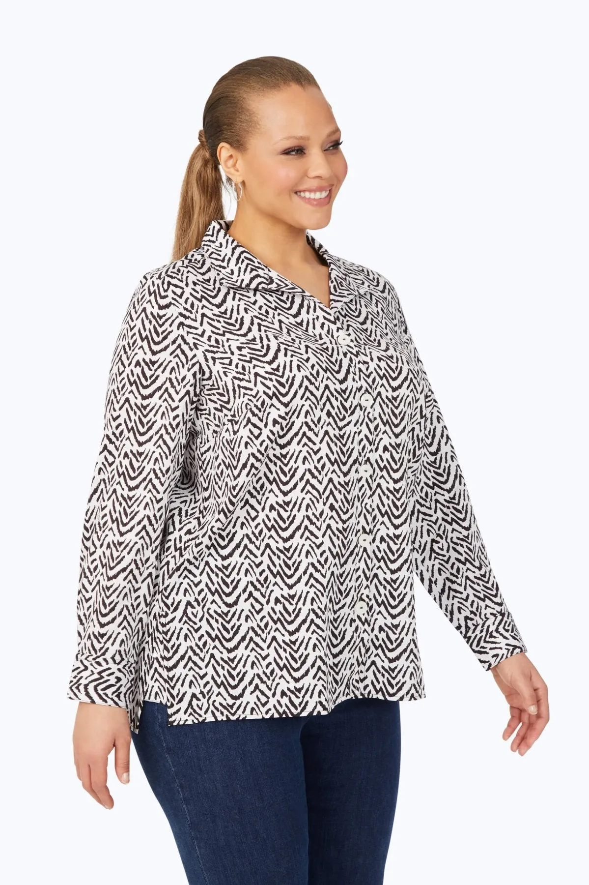 Plus Animal Herringbone No Iron Tunic