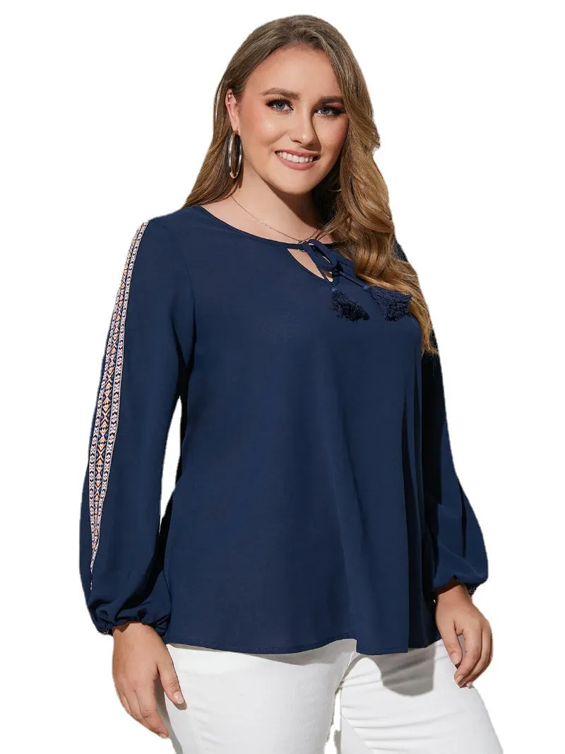 Plus Size Tribal Tie-up Design Patchwork Design Blouse