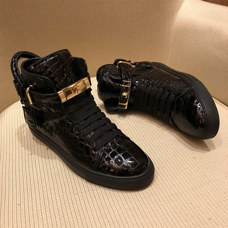 Red Embossed Crocodile High Top Sneakers/Leather Designer Boots Shoes