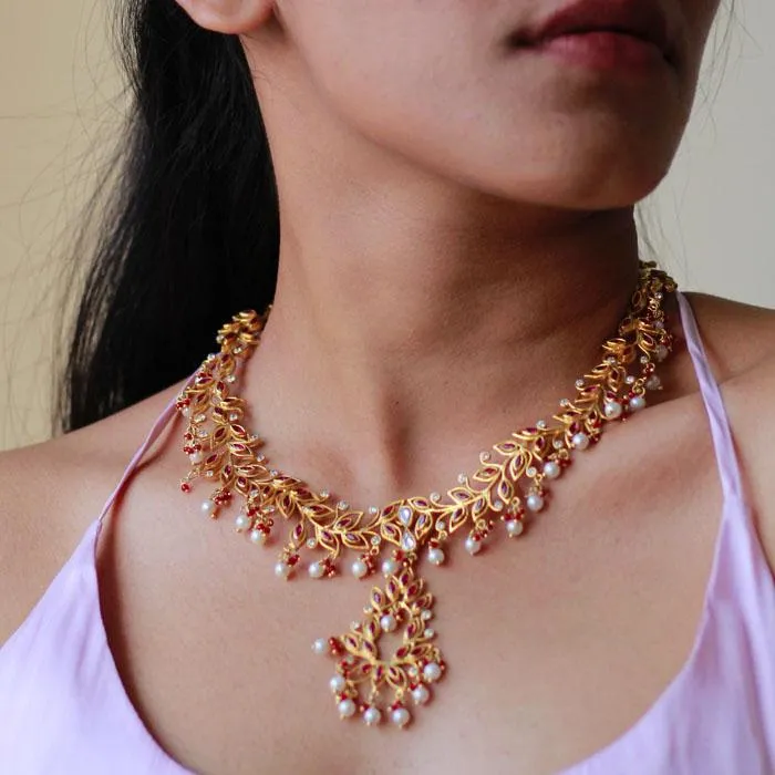 Red Zircon Gold Plated Necklace