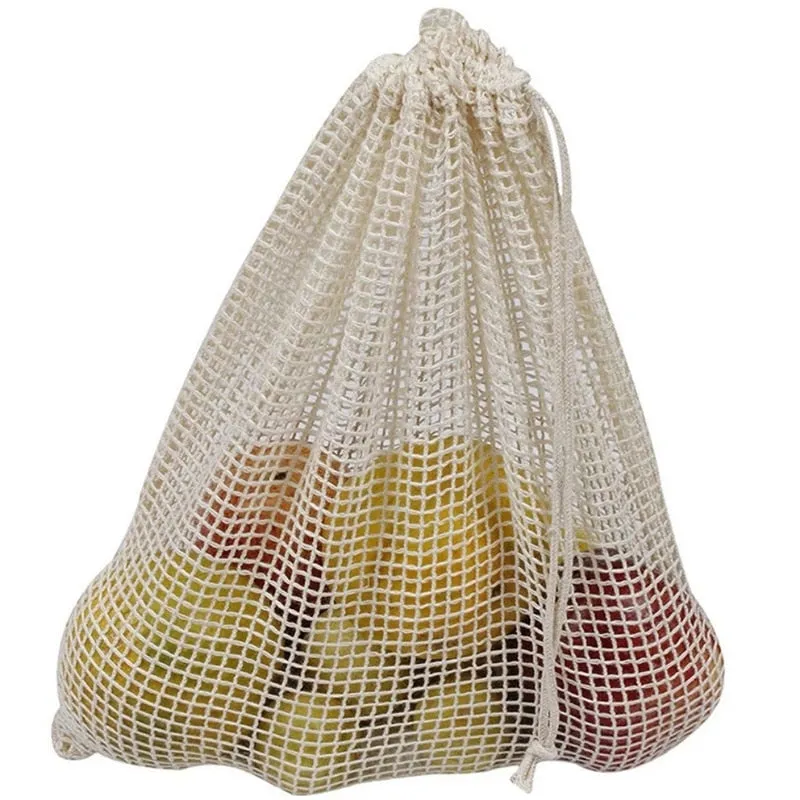 Reusable Eco Friendly Cotton Mesh Produce Bags for Vegetables & Fruit - Washable Storage Bags