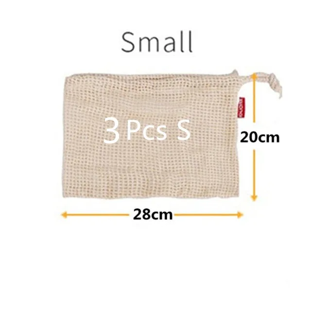 Reusable Eco Friendly Cotton Mesh Produce Bags for Vegetables & Fruit - Washable Storage Bags