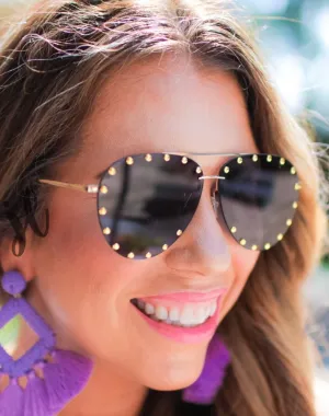 SHOWSTOPPER STUDDED AVIATOR SUNGLASSES