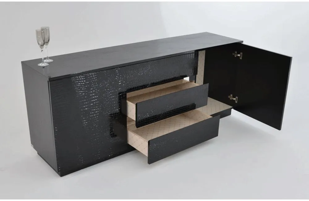 Skyline Modern Crocodile Lacquer Buffet Black