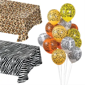 Wild Animal Print Party Decor - Leopard, Tiger, Zebra, and Cheetah Balloons and Table Cover Set