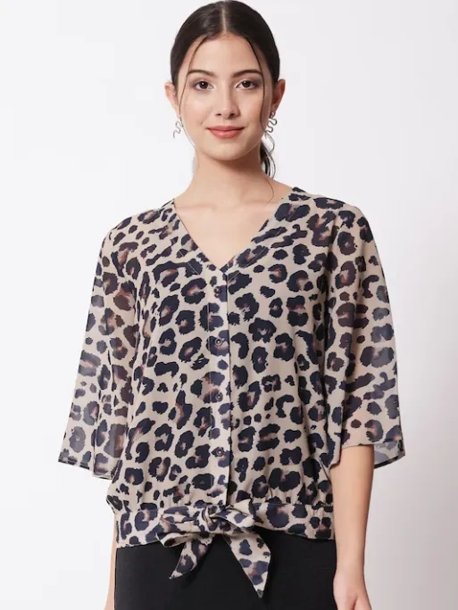 Women's Animal Print Extended Sleeves Top