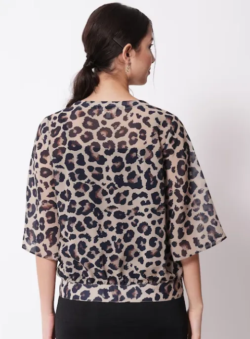 Women's Animal Print Extended Sleeves Top