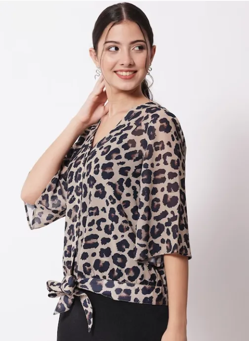 Women's Animal Print Extended Sleeves Top