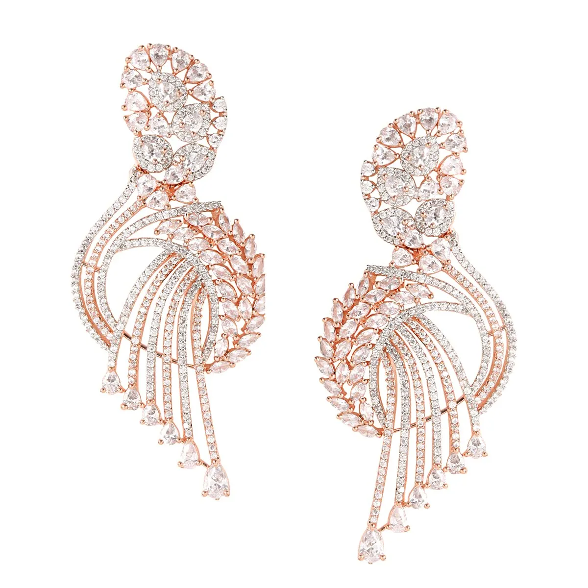 Yellow Chimes American Diamond Earrings for Women Rosegold Plated High Grade Authentic White AD Studded Dangler Earrings for Women and Girls.