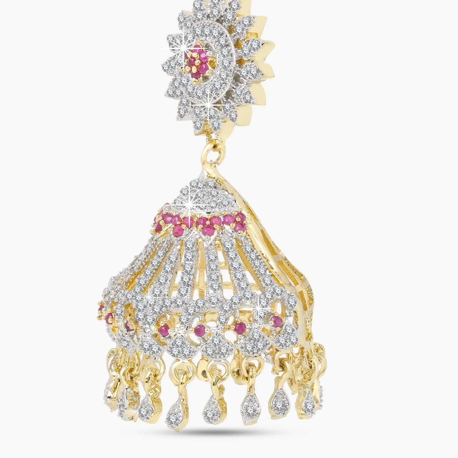 Yellow Chimes Elegant Pink AD/American Diamond Studded 18k Gold Plated HandCrafted Designer Jhumka/Jhumki Earrings for Women & Girls